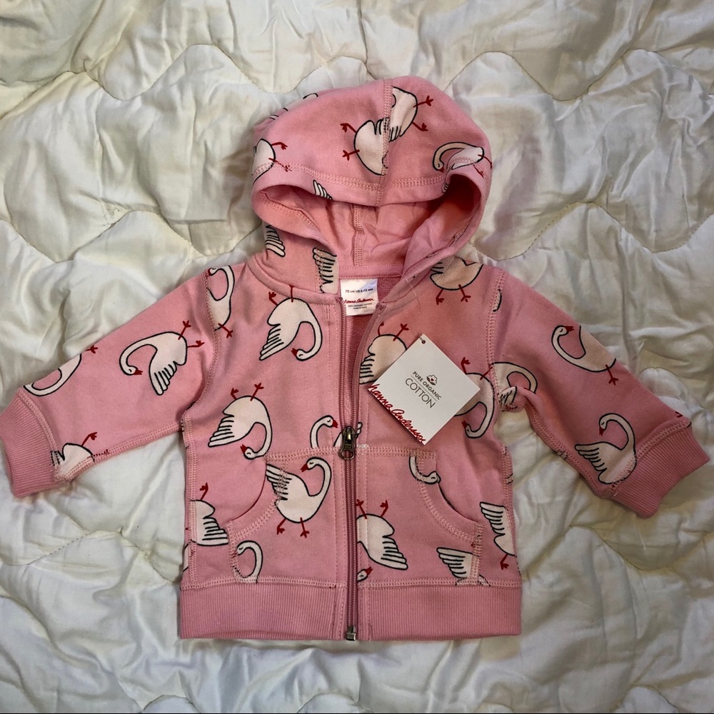 Hanna Andersson Pink swan zip up jacket hoodie
